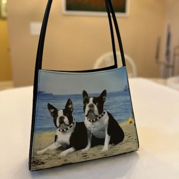 BOSTON TERRIERS | Print hand bag with Rhinestones-EUC - Picture 2 of 16